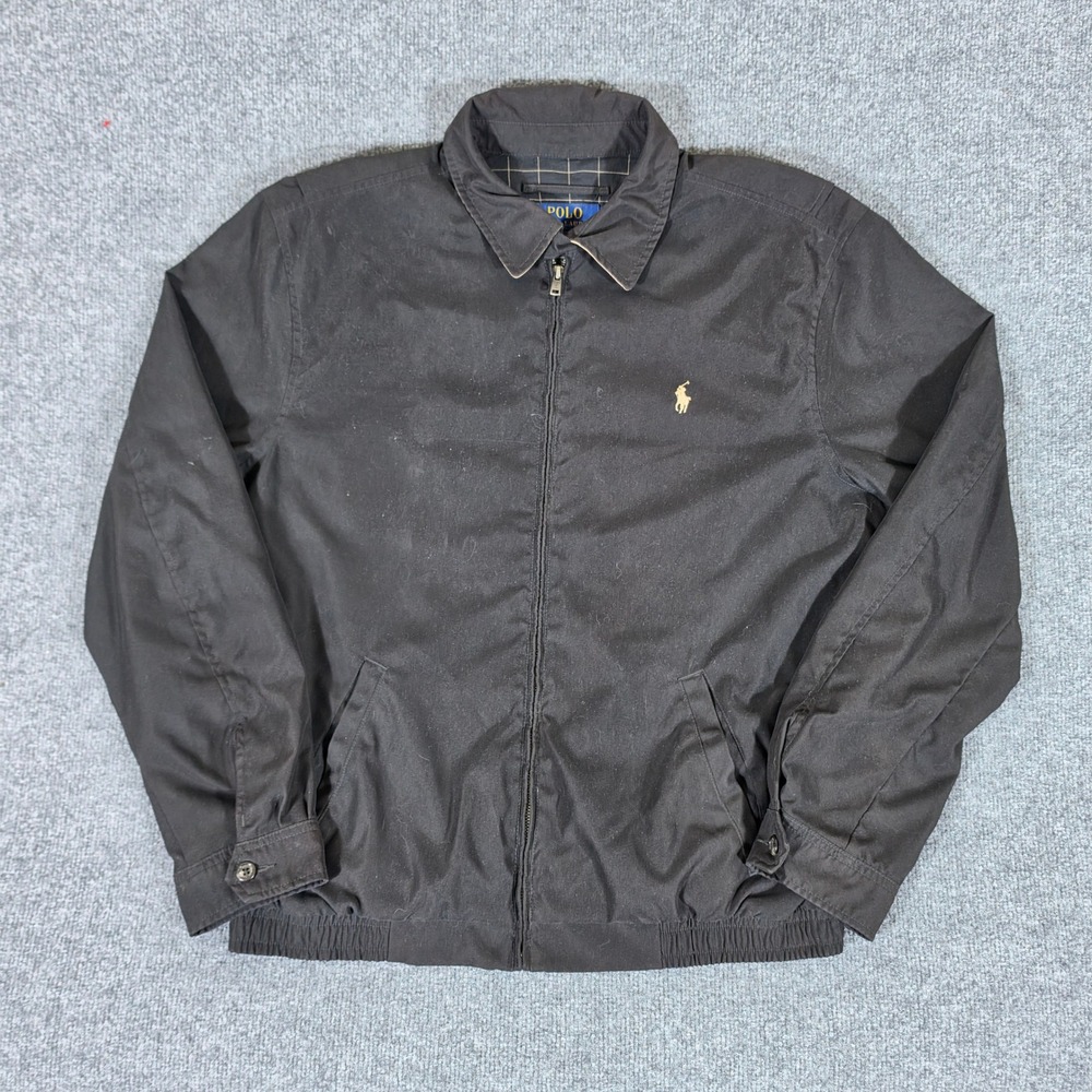 Polo Ralph Lauren Mens Black Harrington Jacket Plaid Lined Full Zip Size Large